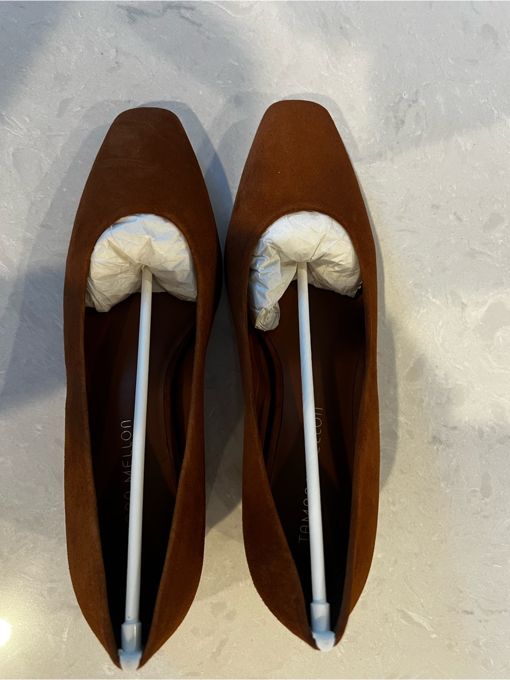 Tamara Mellon Brown Suede Square Toe Pumps Heels Size 38 NEW